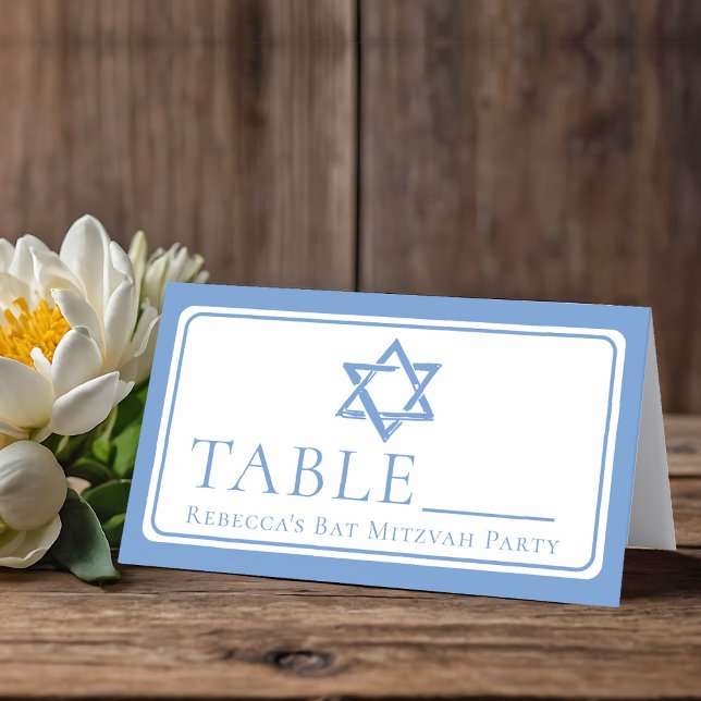 Bat Mitzvah Party Light Blue Star of David Place Card (Creator Uploaded)