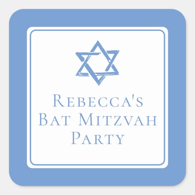 Bat Mitzvah Party Light Blue Star of David Square Sticker (Front)