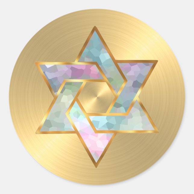 Bat Mitzvah Pastel Star of David Gold Classic Round Sticker (Front)