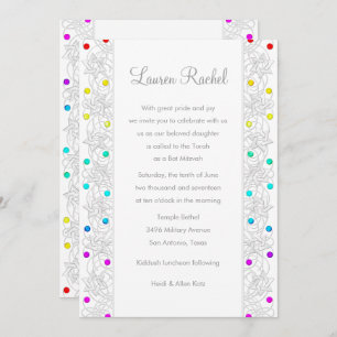 Bat Mitzvah Pearls and Lace Rainbow Invitation