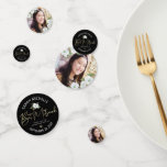 Bat Mitzvah Photo Black Gold Script Elegant Floral Confetti<br><div class="desc">Add some extra style to your favourite Bat Mitzvah’s celebration party with this customisable table confetti! A chic, stunning, white and gold glitter floral watercolor with faux gold foil script typography and white san serif type overlay a dramatic black background on one side. Your Bat Mitzvah’s photo and more flowers...</div>
