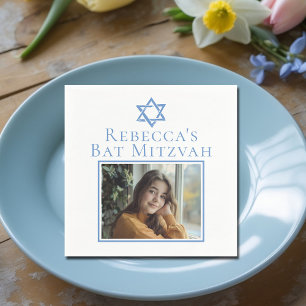 Bat Mitzvah Photo Blue Star of David Party Napkin