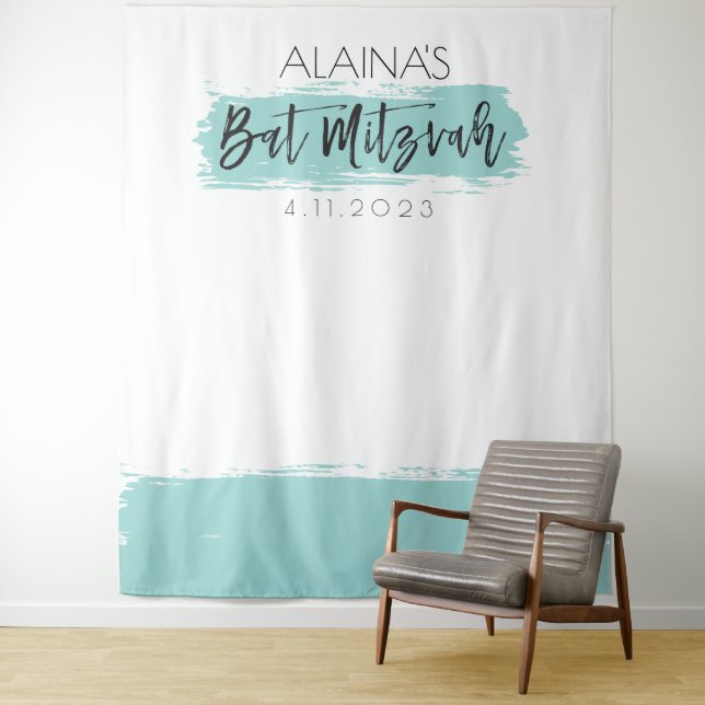 Bat Mitzvah Photo Booth Party Backdrop Aqua  Tapestry (In Situ)