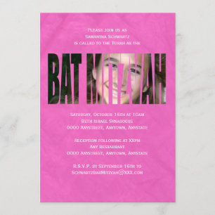 Bat Mitzvah Photo Invitation in Hot Pink