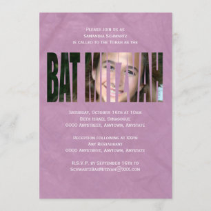 Bat Mitzvah Photo Invitation in Purple