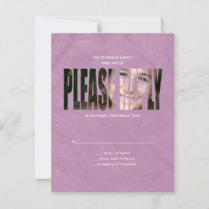 Bat Mitzvah Photo RSVP Reply Card in Purple