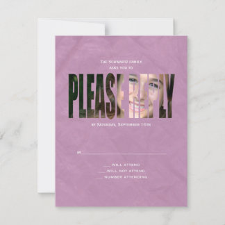 Bat Mitzvah Photo RSVP Reply Card in Purple