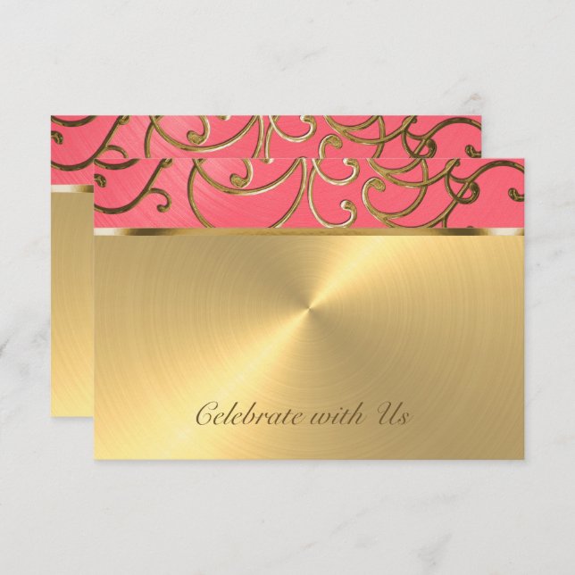 Bat Mitzvah Pink and Gold Filigree Swirls Invitation (Front/Back)