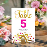 Bat Mitzvah Pink and Gold Foil Tree of Life Modern Table Number<br><div class="desc">No Bat Mitzvah party is complete without personalised table number cards. Let your favourite Bat Mitzvah be proud, rejoice and celebrate her milestone at her perfectly coordinated party. This sophisticated, chic, stunning, abstract graphic faux gold foil tree with sparkly pink, orange, and red Star of David and dot “leaves” and...</div>