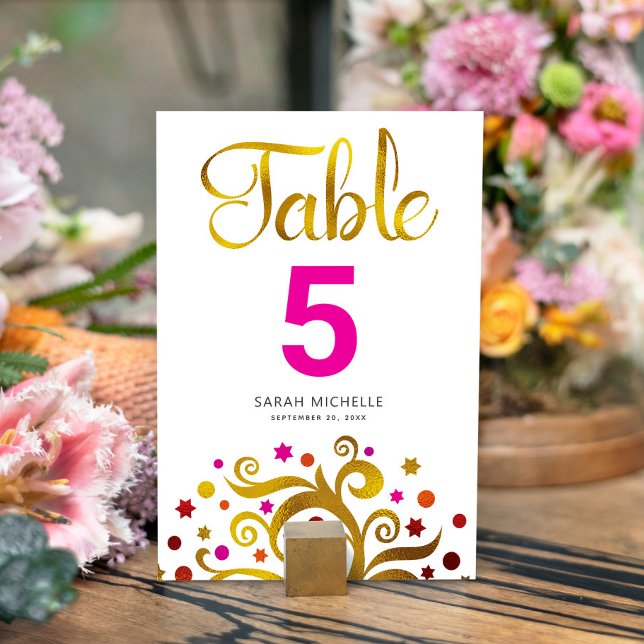 Bat Mitzvah Pink and Gold Foil Tree of Life Modern Table Number (Creator Uploaded)