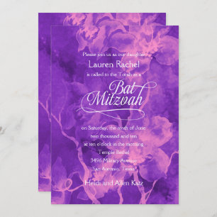 Bat Mitzvah Pink and Purple Watercolor Flowers Invitation