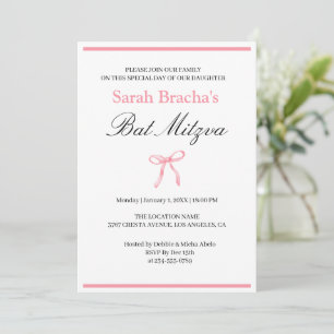 Bat Mitzvah Pink Coquette Watercolor Bow Invitation