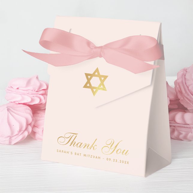 Bat Mitzvah Pink Faux Gold Star of David Thank You Favour Box (Creator Uploaded)