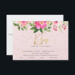 Bat Mitzvah Pink Floral Watercolor Gold Typography RSVP Card<br><div class="desc">Be proud, rejoice and celebrate this milestone of your favourite Bat Mitzvah with this sophisticated, personalised RSVP insert card for your event! A stunning, pink and peach floral watercolor with faux gold foil script typography and modern dusty rose and grey sans serif type overlay a soft pink & confetti dots...</div>