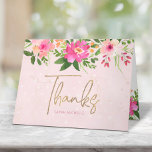Bat Mitzvah Pink Floral Watercolor Modern Script Thank You Card<br><div class="desc">Make sure your favourite Bat Mitzvah shows her appreciation to all who supported her milestone event! Send out this sophisticated, personalised thank you card! A stunning, pink and peach floral watercolor with faux gold foil script typography and modern dusty rose sans serif type overlay a soft pink & confetti dots...</div>