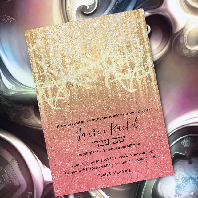 Bat Mitzvah Pink Gold Extra Sparkly Invitation (Creator Uploaded)