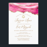Bat Mitzvah Pink Gold Glitter Agate Invitation<br><div class="desc">Pink and faux gold glitter agate with a gold Star of David decorate this elegant Bat Mitzvah Invatation. This design features a top border of pink marble agate accented with faux gold glitter. Your celebration details may be personalised in a modern gaux gold script calligraphy. The back of the card...</div>