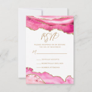Bat Mitzvah Pink Gold Glitter Agate RSVP Card