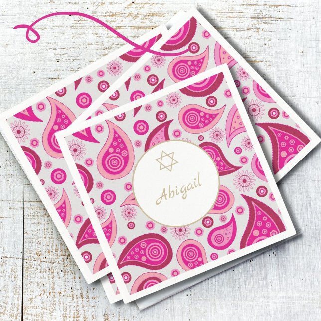 Bat Mitzvah Pink Gold Pattern Modern  Napkin (Creator Uploaded)