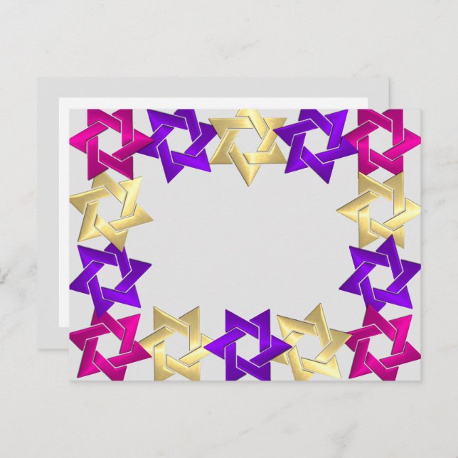 Bat Mitzvah Pink Gold Purple Star Any Colour RSVP (Front/Back)