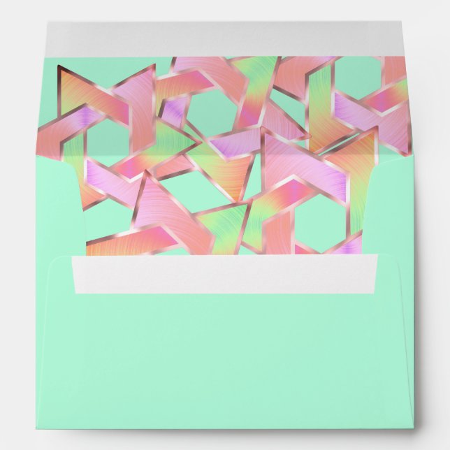 Bat Mitzvah Pink Green Peach Star of David Envelope (Back (Bottom))