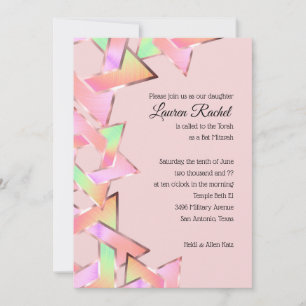 Bat Mitzvah Pink Green Peach Star of David Invitation