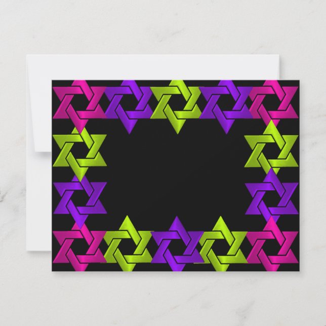 Bat Mitzvah Pink Green Purple Star Any Colour RSVP (Front)