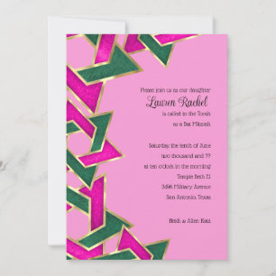 Bat Mitzvah Pink Green Star of David Invitation