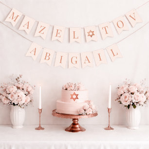 Bat Mitzvah Pink Mazel Tov Girl Name 7 Letters Bunting