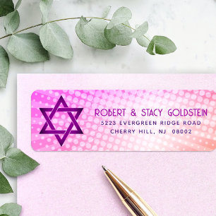 Bat Mitzvah Pink Orange Gradient Retro Fun Address Return Address Label