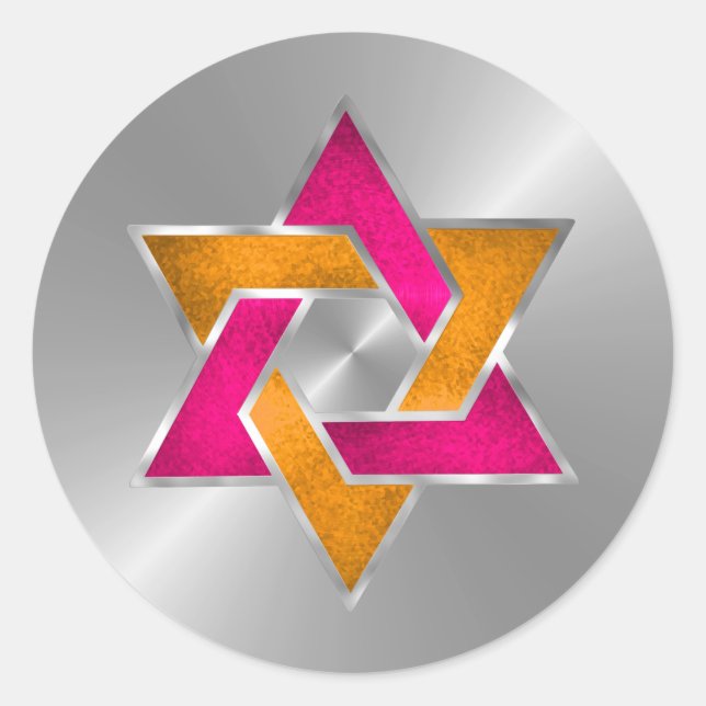 Bat Mitzvah Pink Orange Star of David on Any Colou Classic Round Sticker (Front)