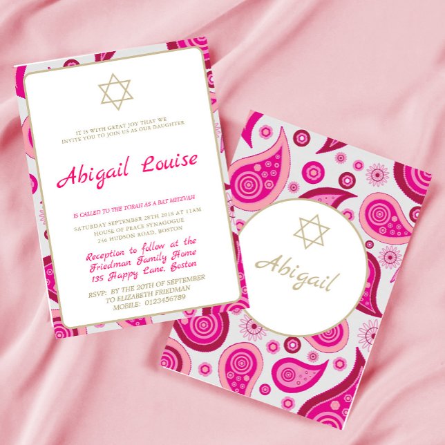 Bat Mitzvah Pink Pattern Modern Invitation (Creator Uploaded)