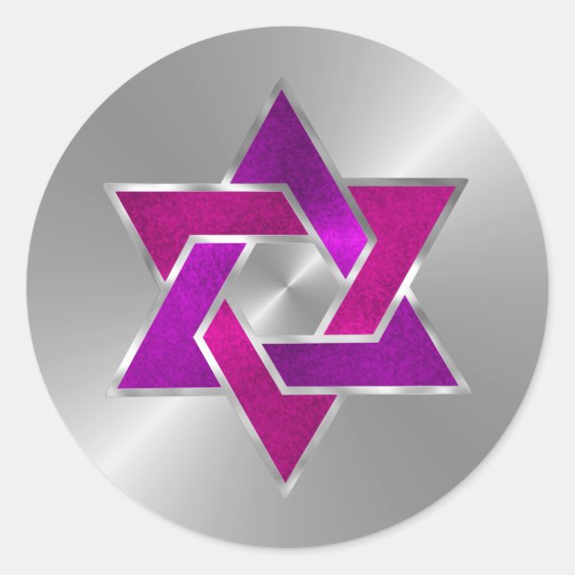 Bat Mitzvah Pink Purple Star of David on Any Colou Classic Round Sticker (Front)
