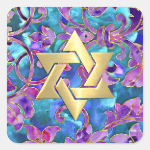 Bat Mitzvah Pink Purple Turquoise Damask Square Sticker