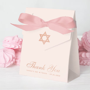 Bat Mitzvah Pink Rose Gold Star of David Thank You Favour Box