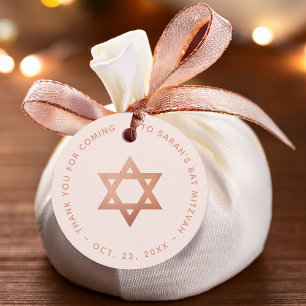 Bat Mitzvah Pink Rose Gold Star of David Thank You Favour Tags