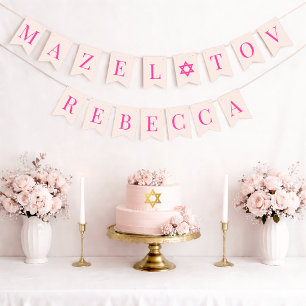Bat Mitzvah Pink Star Mazel Tov 7 Letter Girl Name Bunting