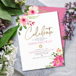 Bat Mitzvah Pink Watercolor Floral Gold Script Enclosure Card<br><div class="desc">Be proud, rejoice and showcase this milestone of your favourite Bat Mitzvah! Include this modern, sparkly, personalised insert for additional information to your event. A chic, stunning, pink and peach floral watercolor with faux gold foil script typography and modern dusty rose and grey sans serif type overlay a white background....</div>