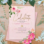Bat Mitzvah Pink Watercolor Floral Modern Script Enclosure Card<br><div class="desc">Be proud, rejoice and showcase this milestone of your favourite Bat Mitzvah! Include this modern, sparkly, personalised insert for additional information to your event. A stunning, pink and peach floral watercolor with faux gold foil script typography and modern dusty rose and grey sans serif type overlay a soft pink &...</div>