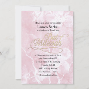 Bat Mitzvah Pink Watercolor Flowers Invitation
