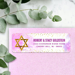 Bat Mitzvah pink watercolor & gold return address Label