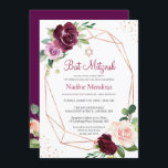 Bat Mitzvah | Plum Purple Floral Rose Geometric Invitation<br><div class="desc">Geometric Plum Purple Floral Rose Bat Mitzvah Invitation. For further customisation,  please click the "customise further" link and use our design tool to modify this template. If you need help or matching items,  please contact me.</div>