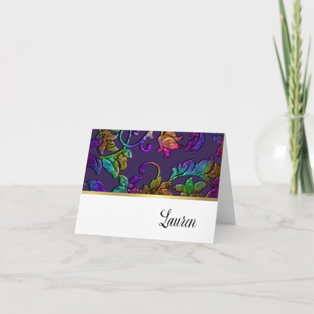 Bat Mitzvah Plum Purple Rainbow Damask + Any Colou Card (Front)