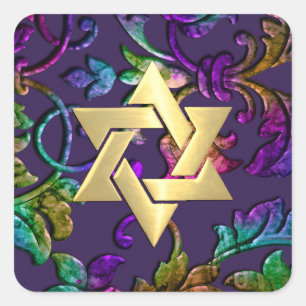 Bat Mitzvah Plum Purple Rainbow Damask + Any Colou Square Sticker