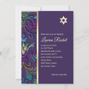 Bat Mitzvah Plum Purple Rainbow Damask Any Colour Invitation