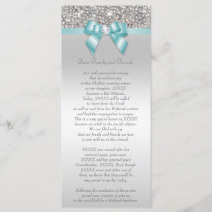 Bat Mitzvah Program Silver Sequin Teal Bow