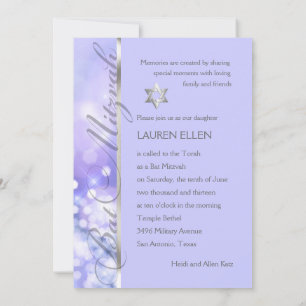 Bat Mitzvah Purple and Blue Sparkle Lights Invitation