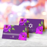 Bat Mitzvah Purple Bold Modern Floral Watercolor  Place Card<br><div class="desc">No Bat Mitzvah party is complete without personalised place cards. Let your favourite Bat Mitzvah be proud, rejoice and celebrate her milestone at her perfectly coordinated party. This sophisticated, chic, stunning, purple pink floral watercolor with modern san serif type overlays a dark plum purple background. Faux gold foil lines the...</div>