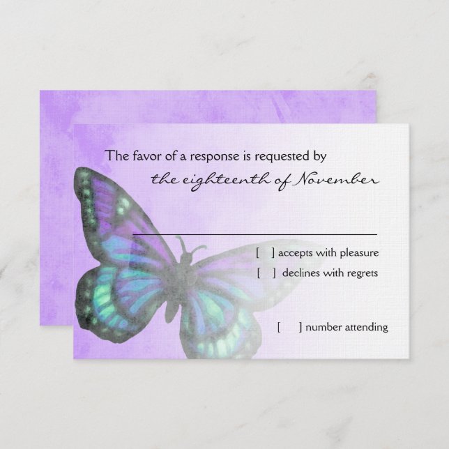Bat Mitzvah Purple Butterfly RSVP (Front/Back)