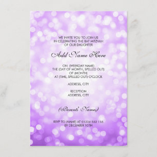 Bat Mitzvah Purple Glitter Lights Invitation